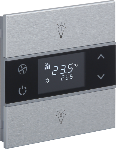 EAE KNX Taster mit Thermostat 2 kapazitive Tasten mit Gravur ROSA Aluminium Natur