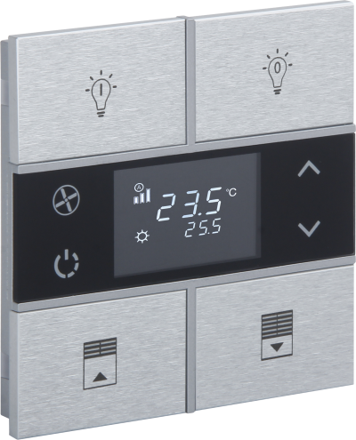 EAE KNX Taster mit Thermostat 4 kapazitive Tasten mit Gravur ROSA Aluminium Natur