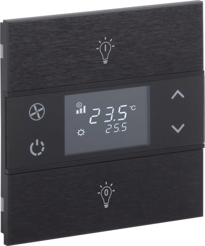 EAE KNX Taster mit Thermostat 2 kapazitive Tasten mit Gravur ROSA Metall Anthrazit