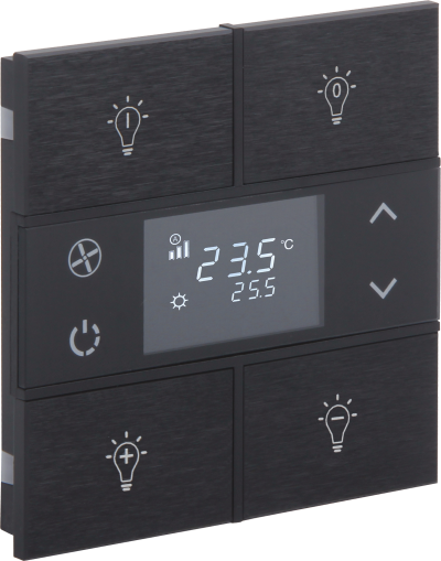 EAE KNX Taster mit Thermostat 4 kapazitive Tasten mit Gravur ROSA Metall Anthrazit