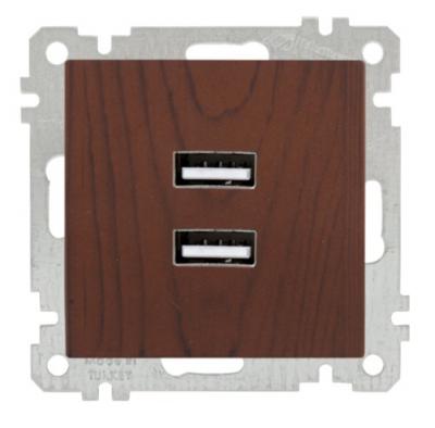 USB Steckdose 2-fach Walnuss (RITA Holz Optik) 