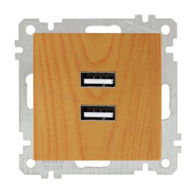 USB Steckdose mit Ladefunktion 2-fach Eiche (CANDELA / DARIA Holz Optik)