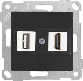HDMI & USB Anschluss Schwarz (RITA Metall Optik)