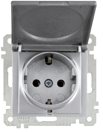 Schutzkontakt Steckdose mit Klappdeckel Silber (RITA Metall Optik)