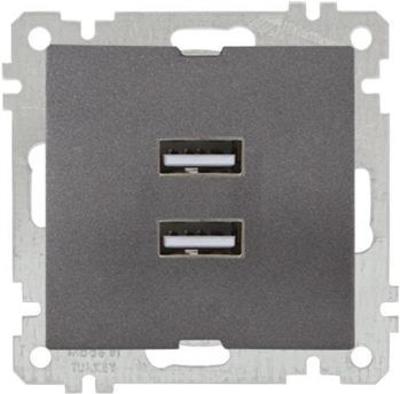 USB Steckdose mit Ladefunktion 2-fach Anthrazit (CANDELA / DARIA Metall Optik)