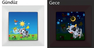 Schalter mit Kuh Motiv (beleuchtet) und Rahmen in Weiß (CANDELA Kinder)